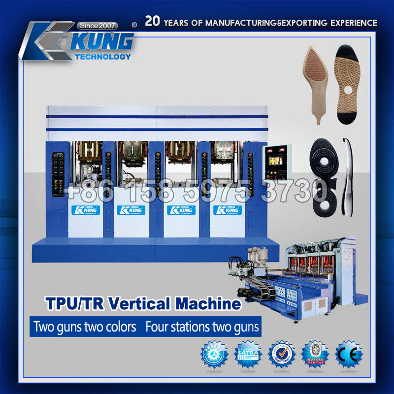 TPU TR Vertical Plastic Sole Injection Molding Machine Four Stations Two Guns