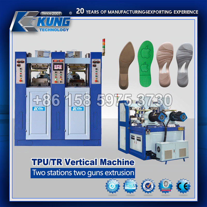 TPU TR Vertical Plastic Sole Injection Molding Machine Four Stations Two Guns